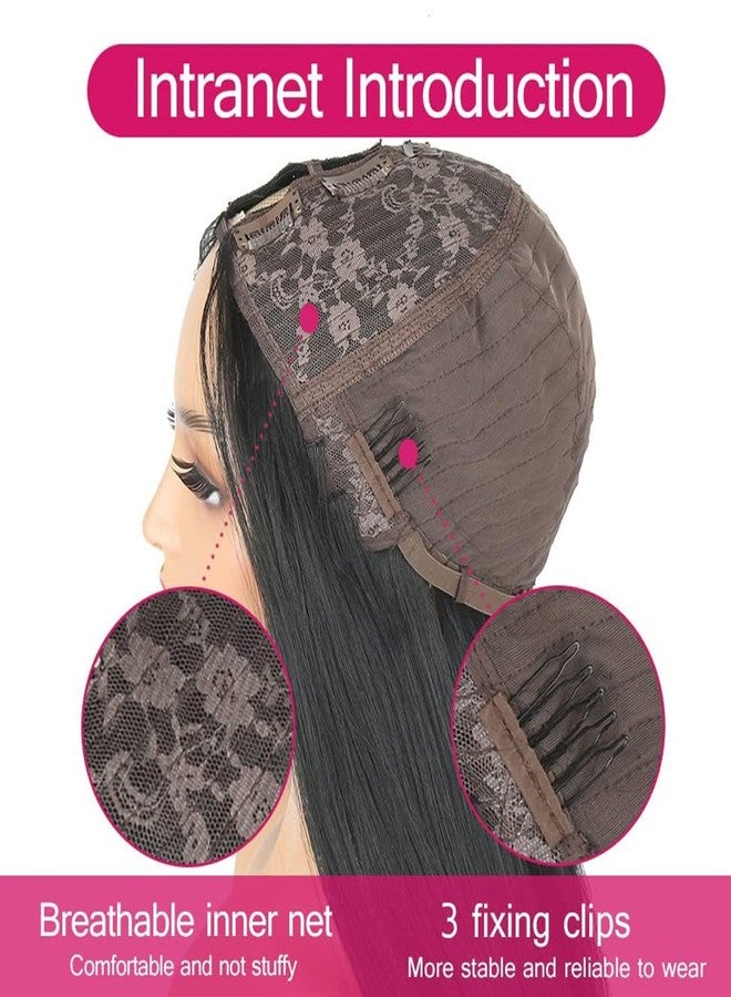 SCENTW Straight V Part Wig Synthetic Black Upgrade U Part Wigs for Black Women Glueless Full Head Clip In Hair Extensions Wig V Shape No Leave Out Wigs for Women Natural soft 150% Density(1B) - Image 5